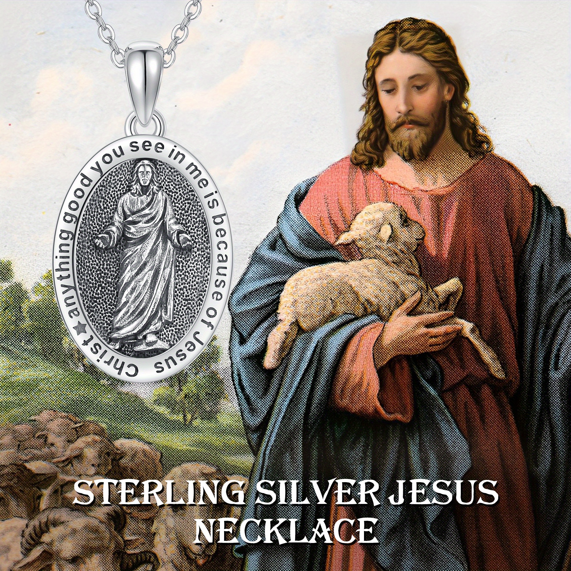 925 Sterling Silver Jesus Pendant Necklace, Religious Gift